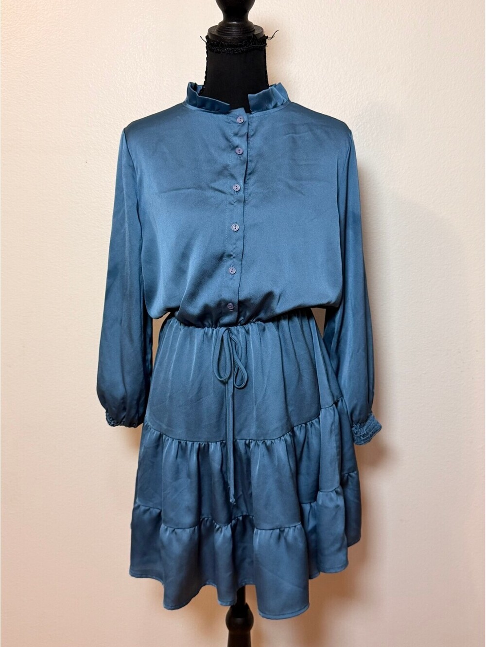 Karlie Teal Satin Tiered Dress S Fall